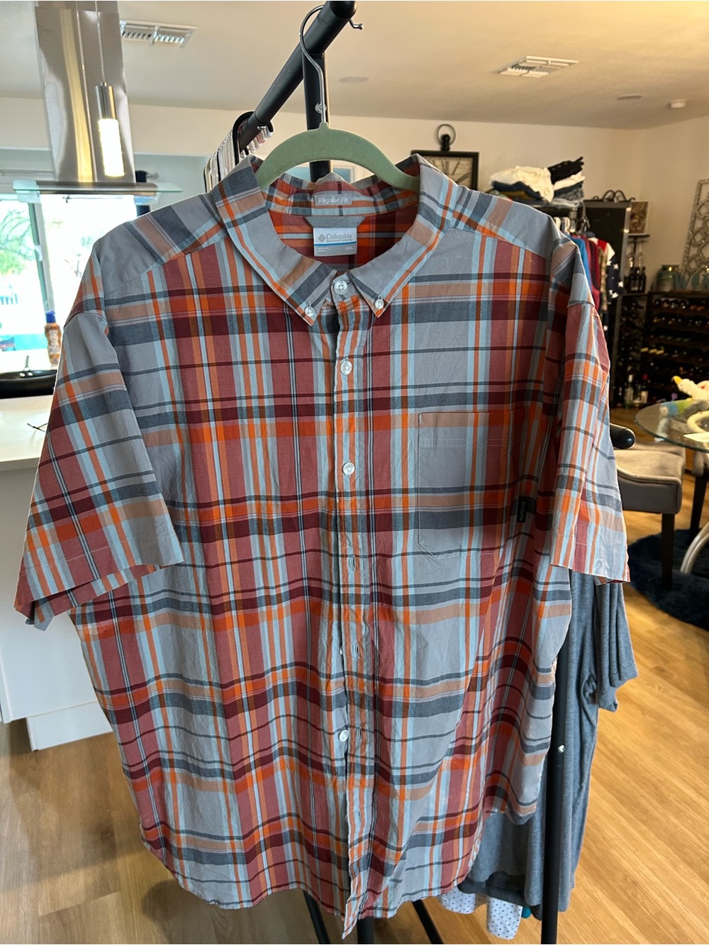 Columbia Men's Short Sleeve Plaid Button-Down Shirt — Rust & Gray